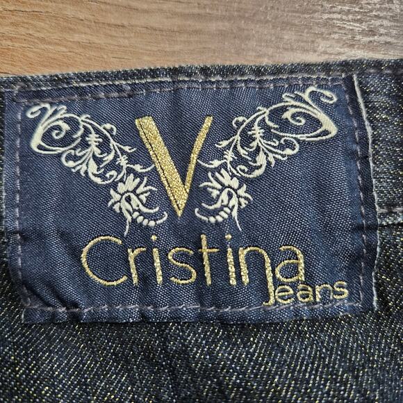 V Cristina Jeans Womens Blue High Rise Gold Metallic Straight Leg Size 12 Denim - Picture 11 of 14